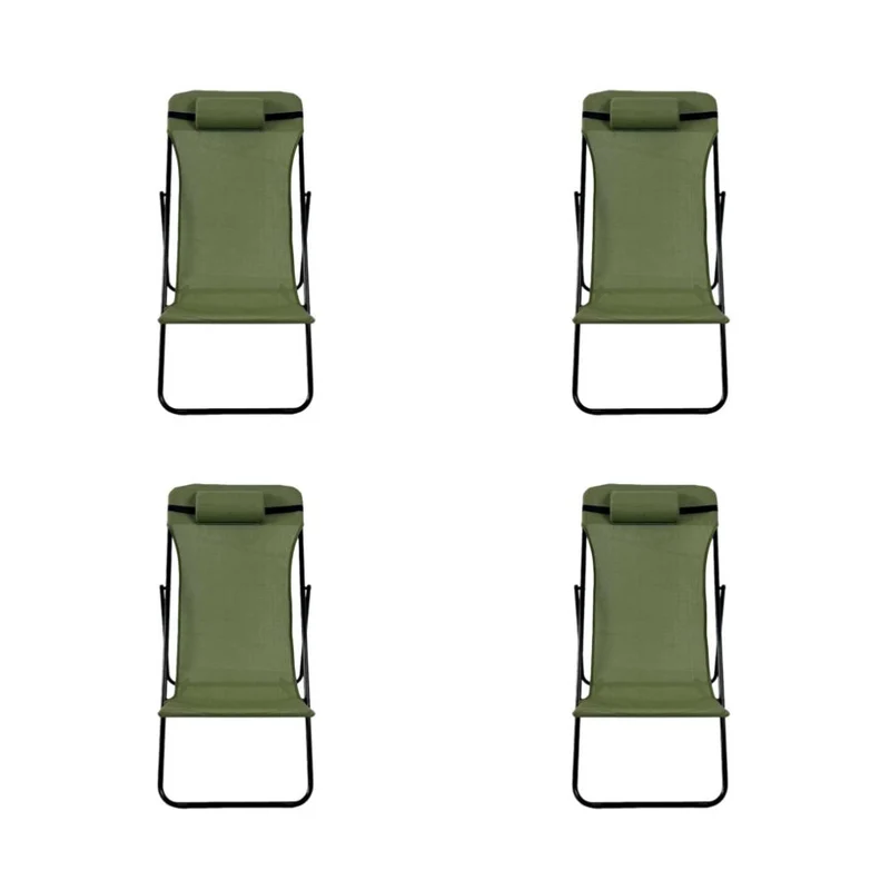Set de 4 Sillas Plegable Reclinable Zambia, Verde, con Tres Posiciones