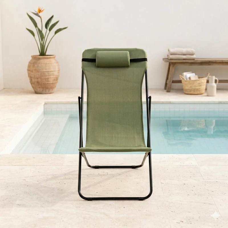 Set de 2 Sillas Plegable Reclinable Zambia, Verde, con Tres Posiciones