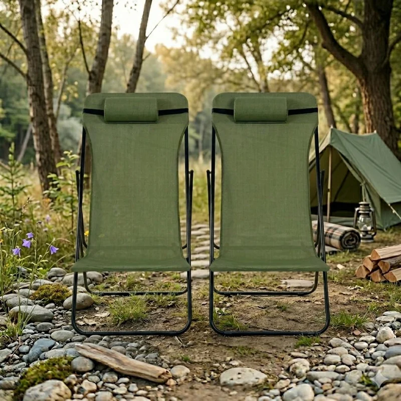 Set de 2 Sillas Plegable Reclinable Zambia, Verde, con Tres Posiciones