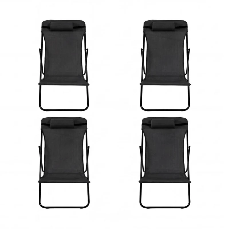 Set de 4 Sillas Plegable Reclinable Zambia, Negro, con Tres Posiciones