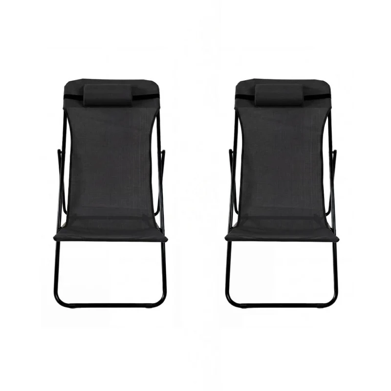 Set de 2 Sillas Plegable Reclinable Zambia, Negro, con Tres Posiciones