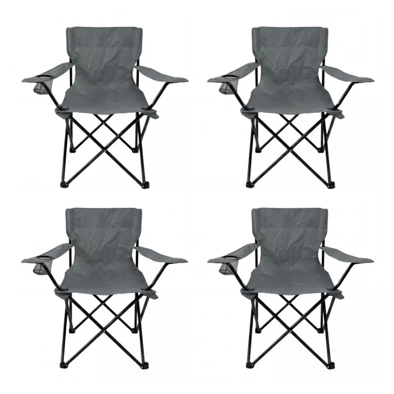 Set de 4 Sillas Plegable Camping Tanzania, Gris Oscuro, Incluye Bolsa de Transporte