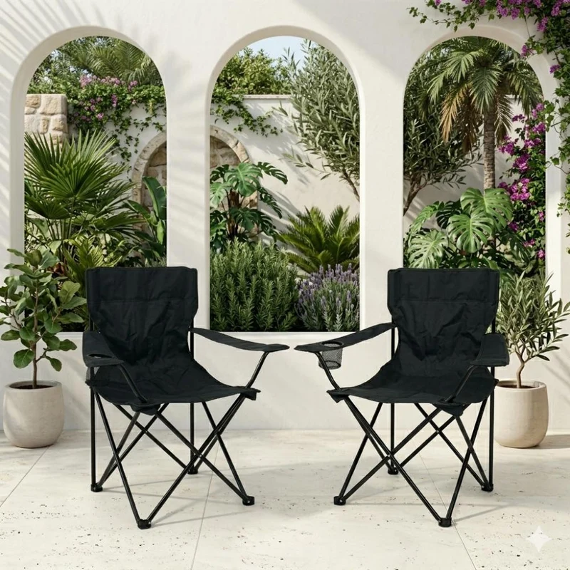 Set de 4 Sillas Plegable Camping Tanzania, Negro, Incluye Bolsa de Transporte