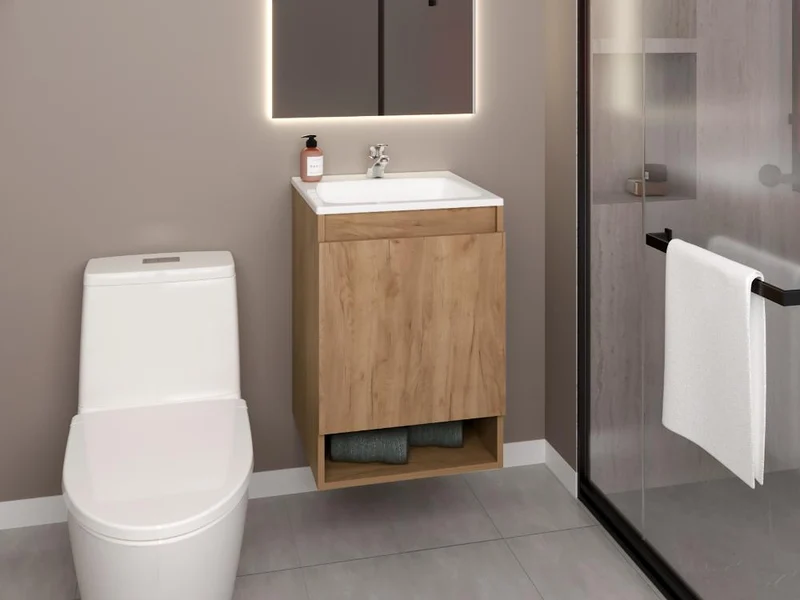 Mueble para Lavamanos Nissi, Fresno Europeo, Incluye Lavamanos Praia 45x45 ZF