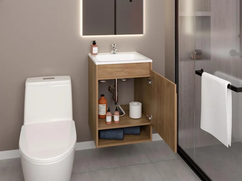 Mueble para Lavamanos Nissi, Fresno Europeo, Incluye Lavamanos Praia 45x45 ZF