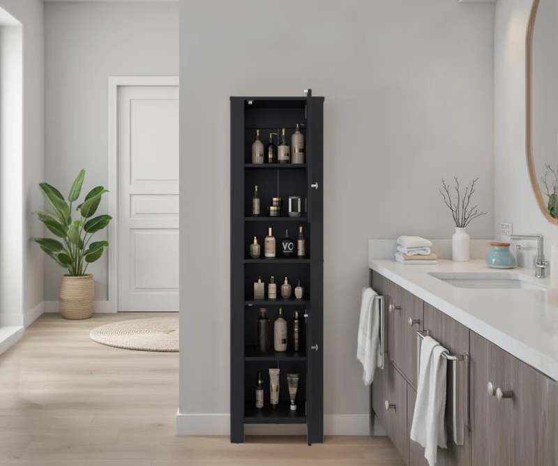 Mueble Auxiliar para Baño Vanes, Wengue, con espacio para objetos decorativos