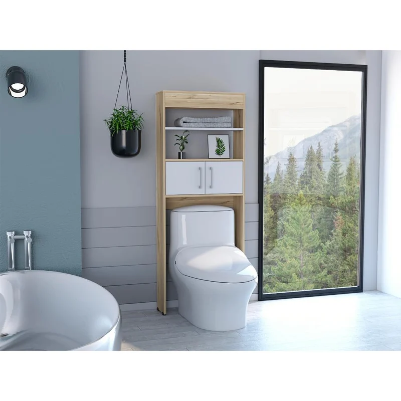 Gabinete de Baño Madrid, Blanco Duqueza y Café Claro, Ahorrador de Espacio