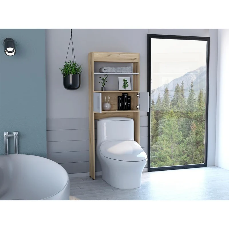 Gabinete de Baño Madrid, Blanco Duqueza y Café Claro, Ahorrador de Espacio