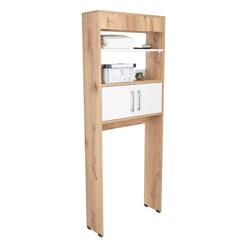 Gabinete de Baño Madrid, Blanco Duqueza y Café Claro, Ahorrador de Espacio