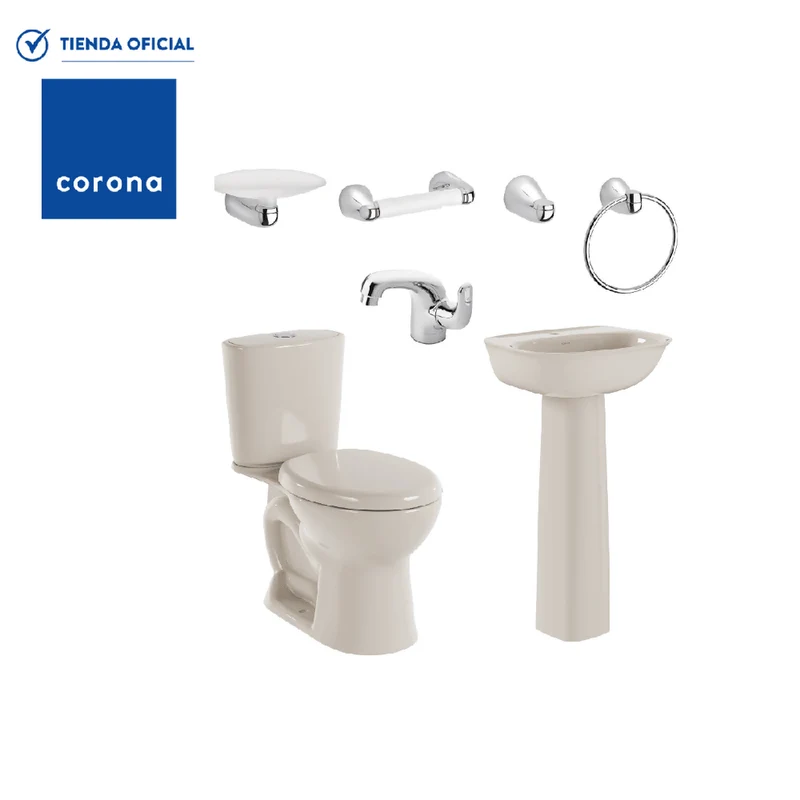 Combo Corona Sanitario Aluvia Redondo con Pedestal Bone