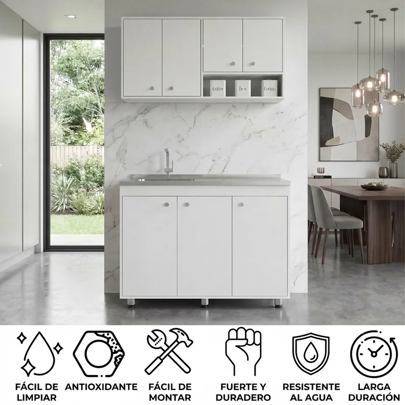 Cocina Completa Napoleon, Kronos Blanco, Incluye Módulo Superior con Dos Puertas Abatibles y Módulo Inferior con Tres Puertas Abatibles ZF