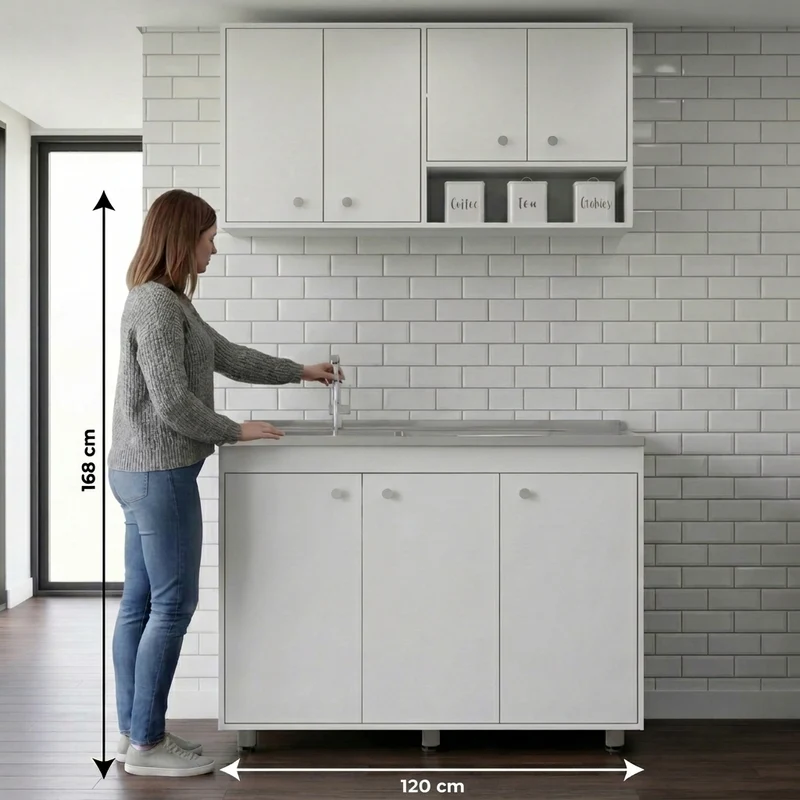Cocina Completa Napoleon, Kronos Blanco, Incluye Módulo Superior con Dos Puertas Abatibles y Módulo Inferior con Tres Puertas Abatibles ZF