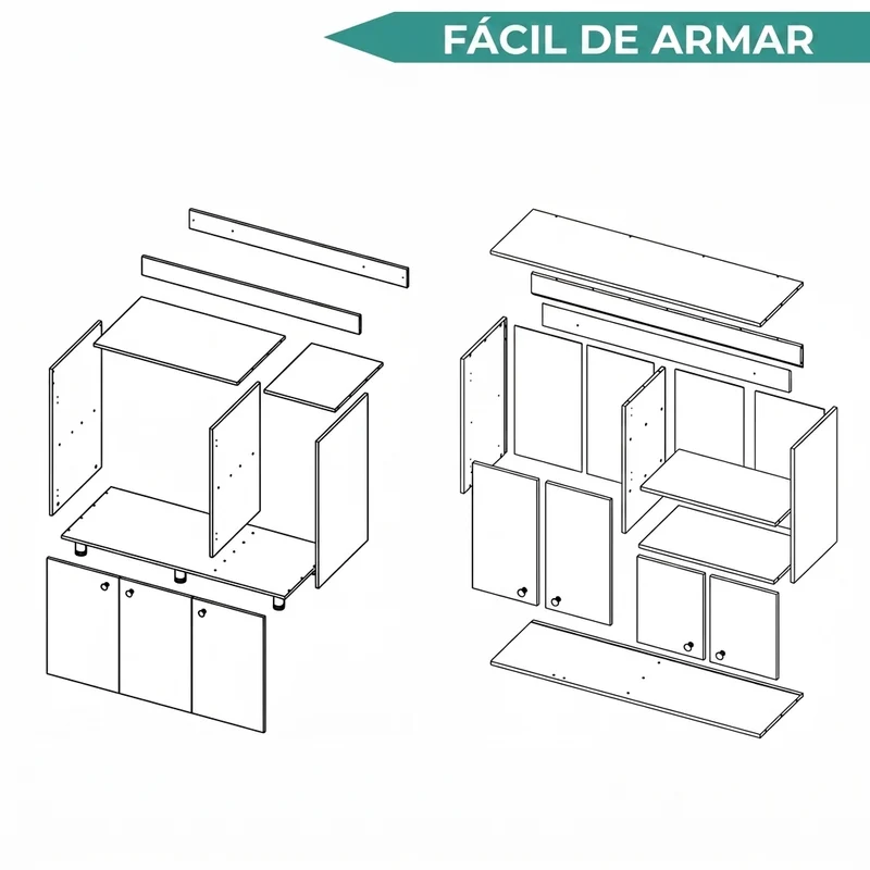 Cocina Completa Napoleon, Kronos Blanco, Incluye Módulo Superior con Dos Puertas Abatibles y Módulo Inferior con Tres Puertas Abatibles ZF