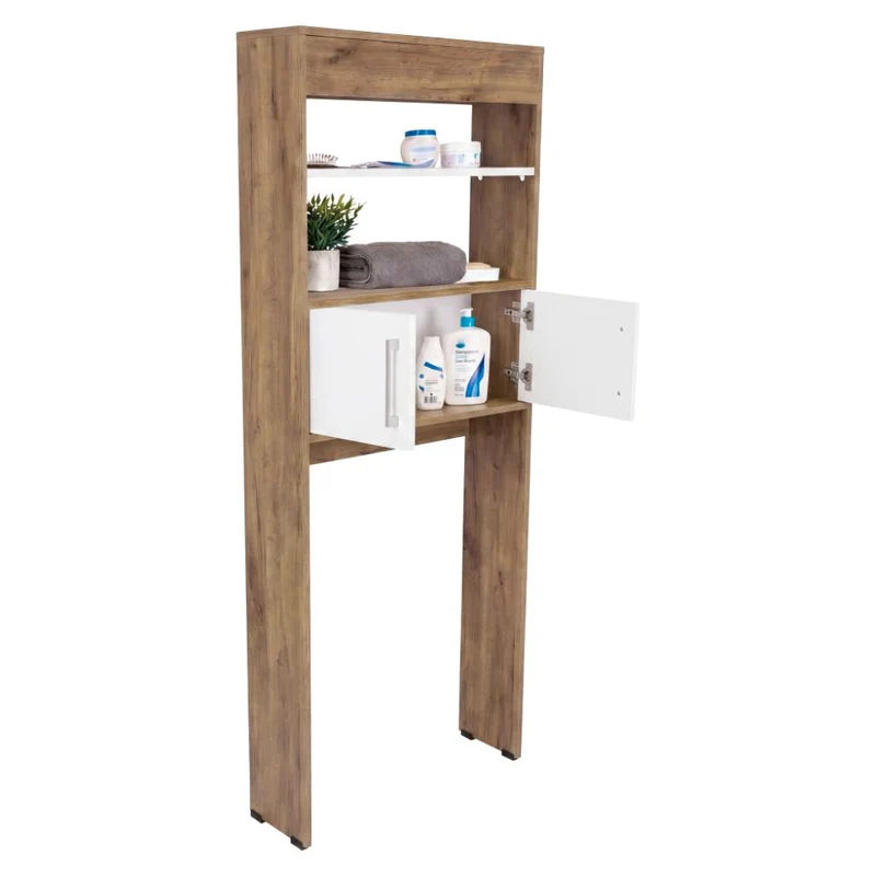 Gabinete de Baño Madrid, Fresno Europeo y Blanco, Ahorrador de Espacio ZF