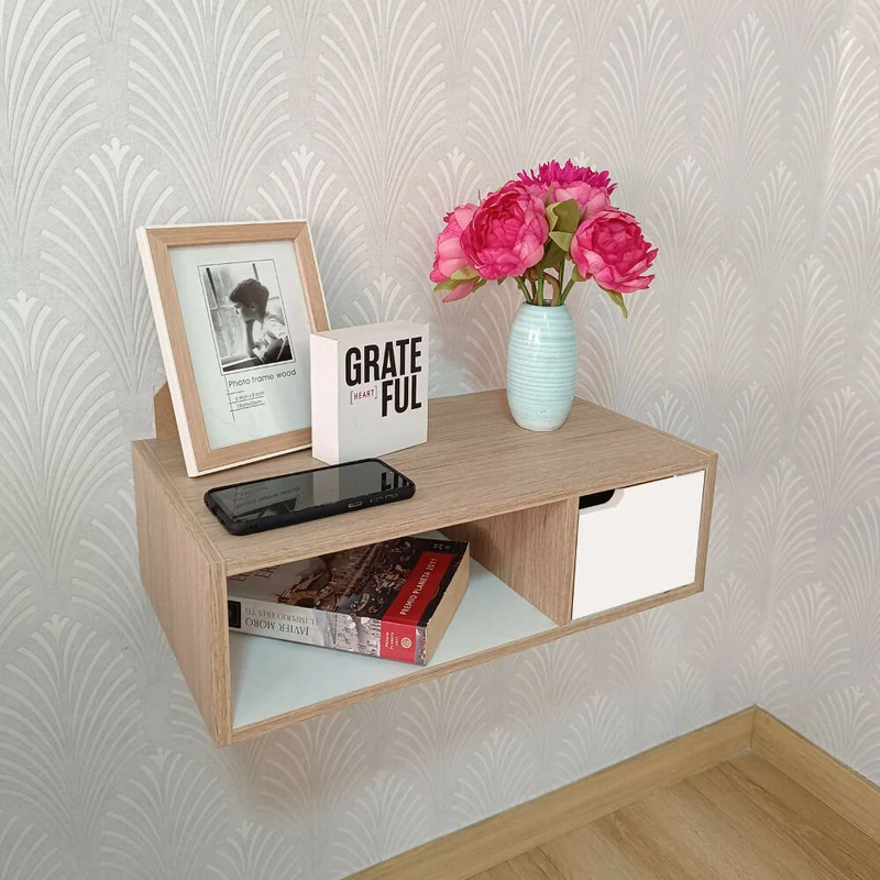 Repisa Trento Nórdica, Madera Natural y Blanco