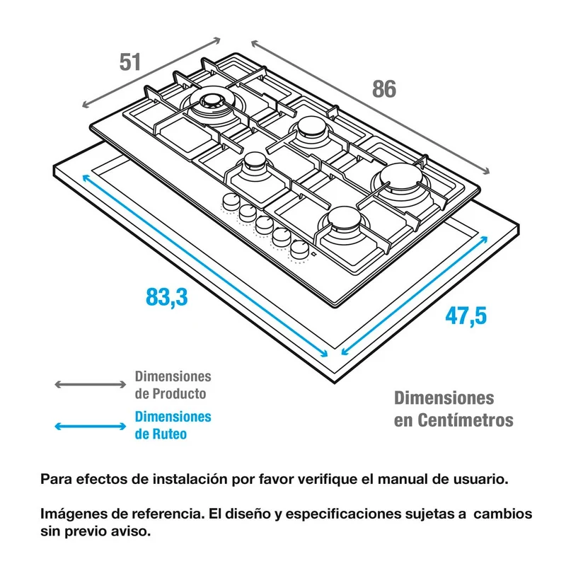 Estufa de Empotrar Challenger 5 Puestos Gas Natural, Plateado