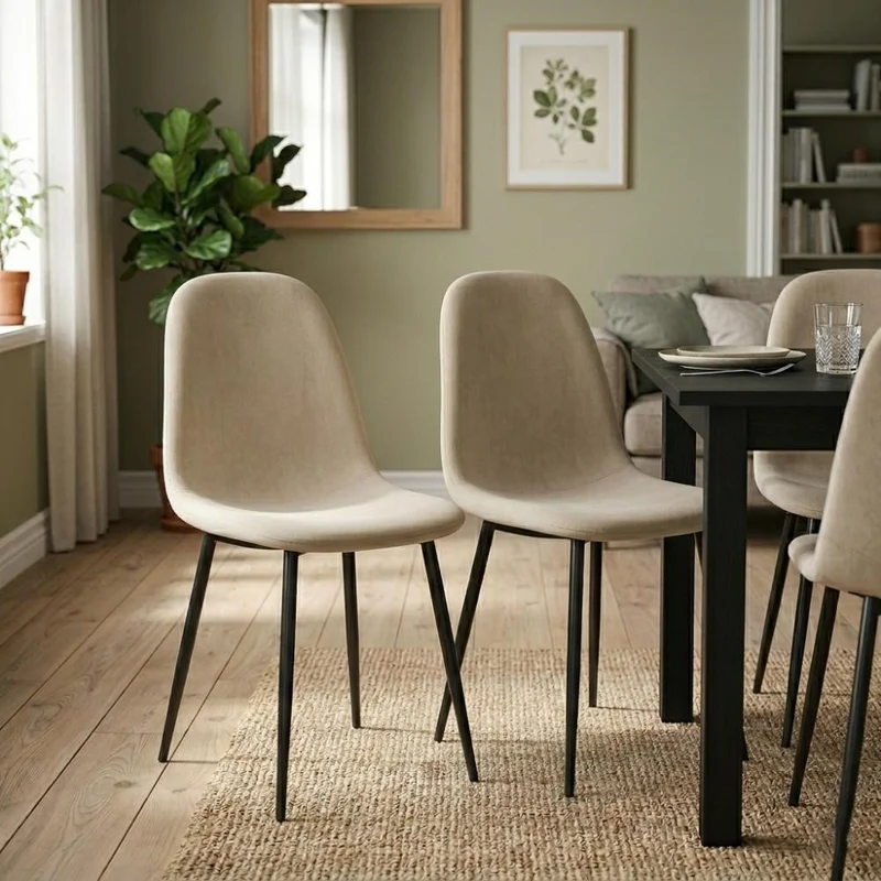Set de 4 Sillas de Comedor Margarita, Beige, con Espaldar y Diseño Moderno