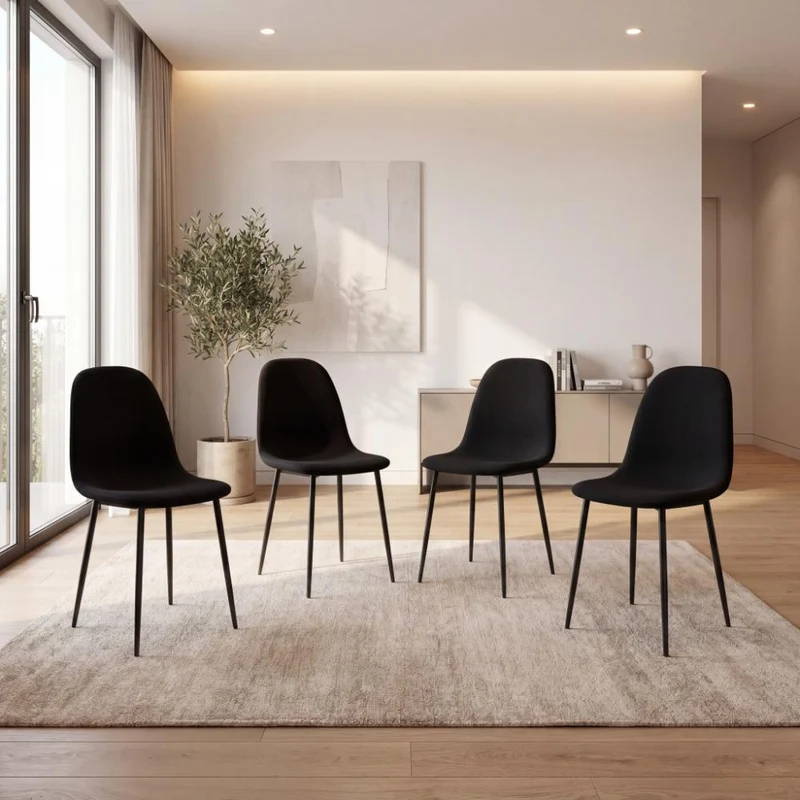 Set de 4 Sillas de Comedor Margarita, Negro, con Espaldar y Diseño Moderno