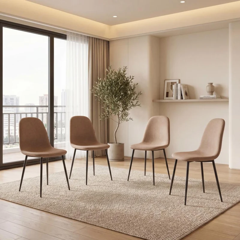 Set de 4 Sillas de Comedor Margarita, Café, con Espaldar y Diseño Moderno