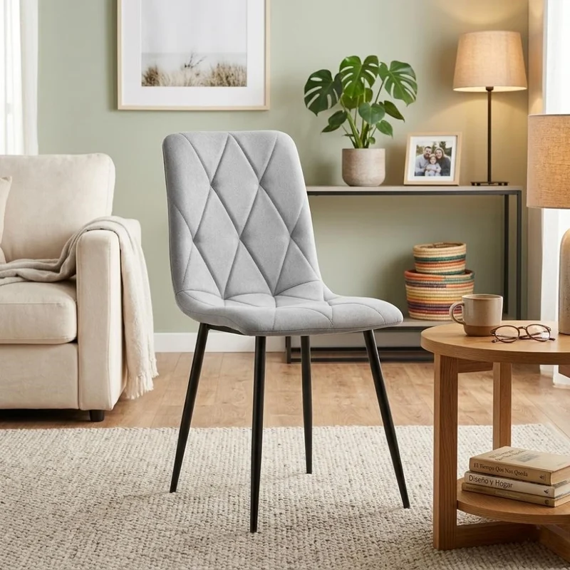 Set de 4 Sillas de Comedor Napoles, Gris, con Espaldar y Diseño Moderno