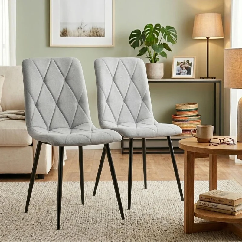 Set de 4 Sillas de Comedor Napoles, Gris, con Espaldar y Diseño Moderno