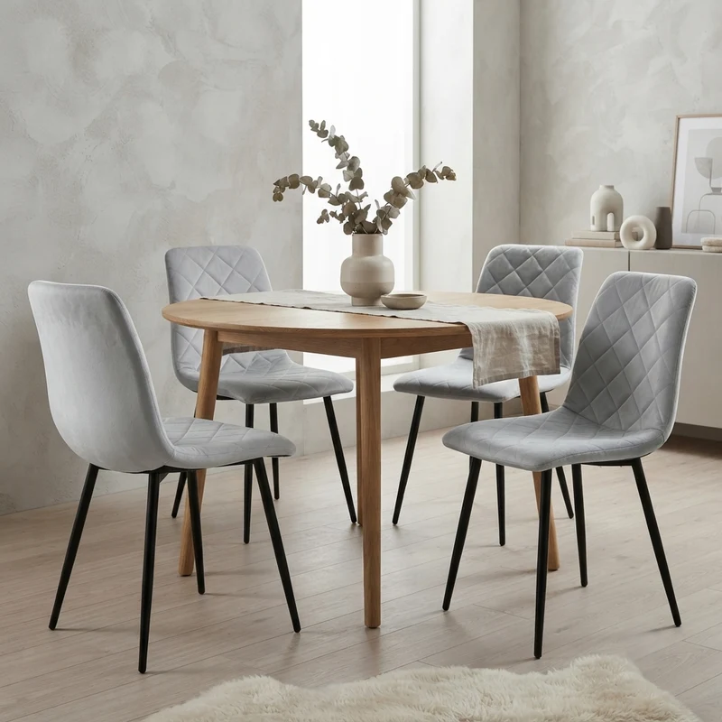 Set de 4 Sillas de Comedor Sorrento, Gris Claro, con Espaldar y Diseño Moderno