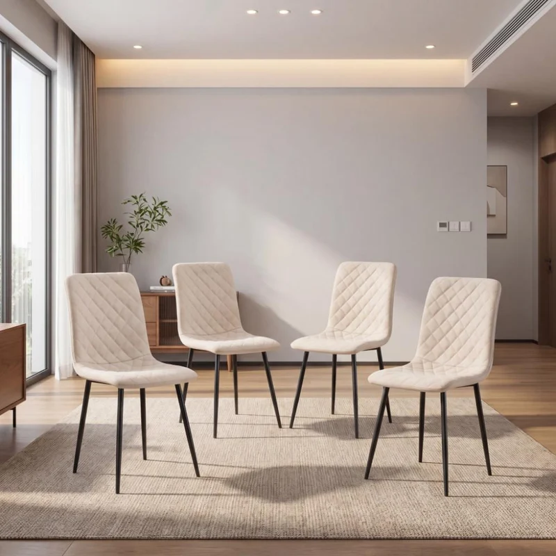 Set de 4 Sillas de Comedor Loretto, Beige, con Espaldar y Diseño Moderno