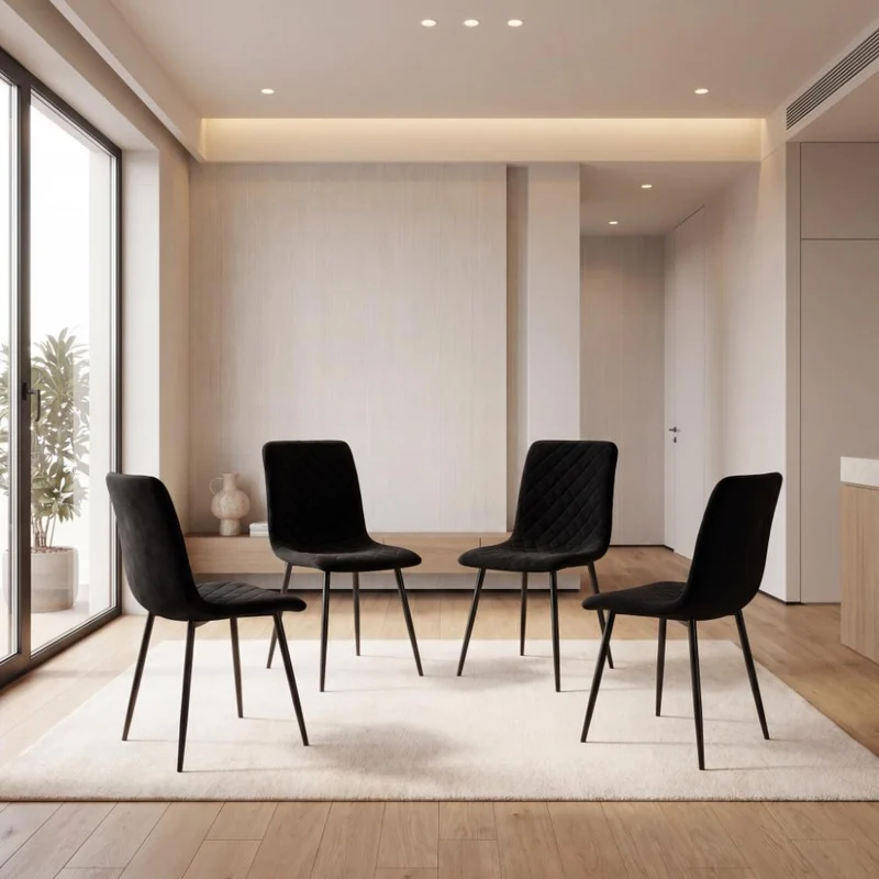 Set de 4 Sillas de Comedor Loretto, Negro, con Espaldar y Diseño Moderno
