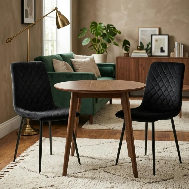 Set de 4 Sillas de Comedor Loretto, Negro, con Espaldar y Diseño Moderno