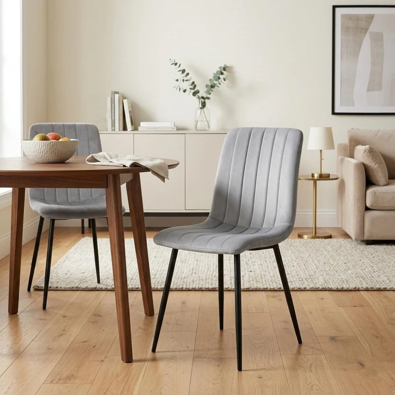 Set de 4 Sillas de Comedor Lusitano, Gris, con Espaldar y Diseño Moderno