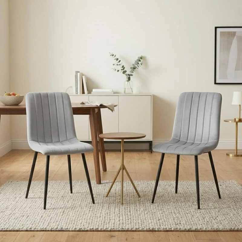 Set de 4 Sillas de Comedor Lusitano, Gris, con Espaldar y Diseño Moderno
