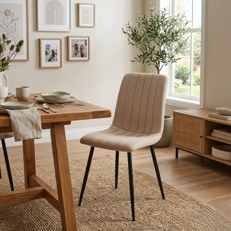Set de 4 Sillas de Comedor Lusitano, Beige, con Espaldar y Diseño Moderno