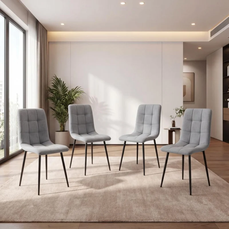 Set de 4 Sillas de Comedor Flex, Color Gris, con Espaldar y Diseño Moderno