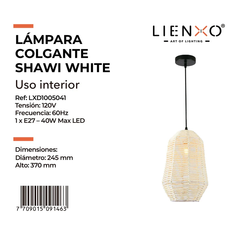Lámpara Colgante Shawi White, Blanco