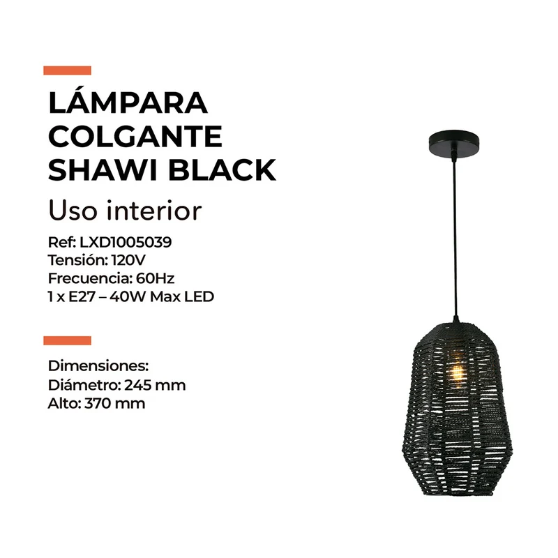 Lámpara Colgante Shawi, Negro