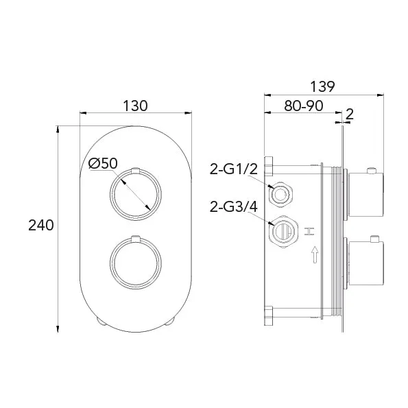 Grifería termostática de encastre modelo Rondo