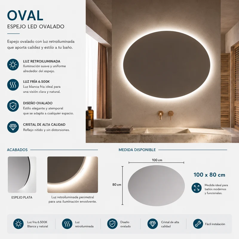 Espejo de baño Oval Ledimex