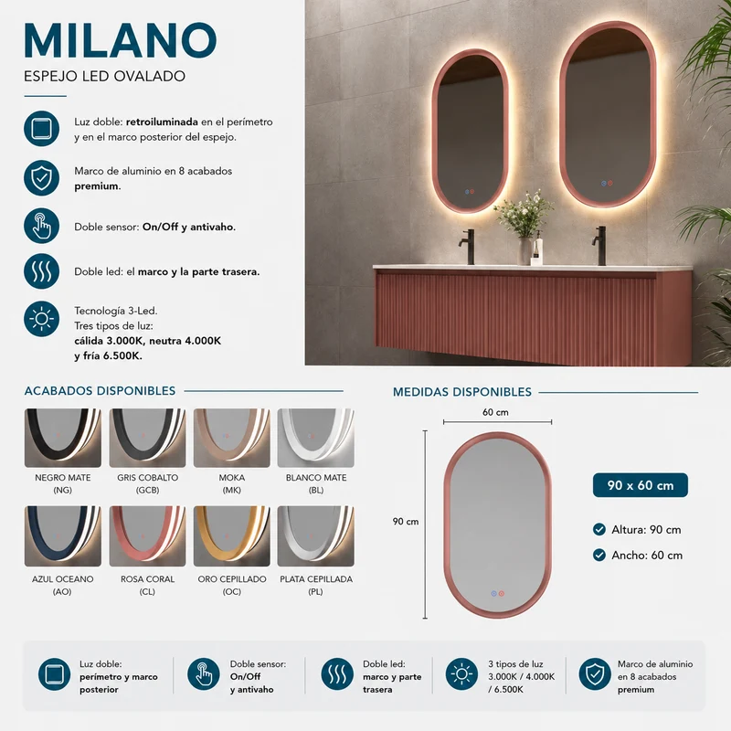 Espejo de baño Milano Ledimex