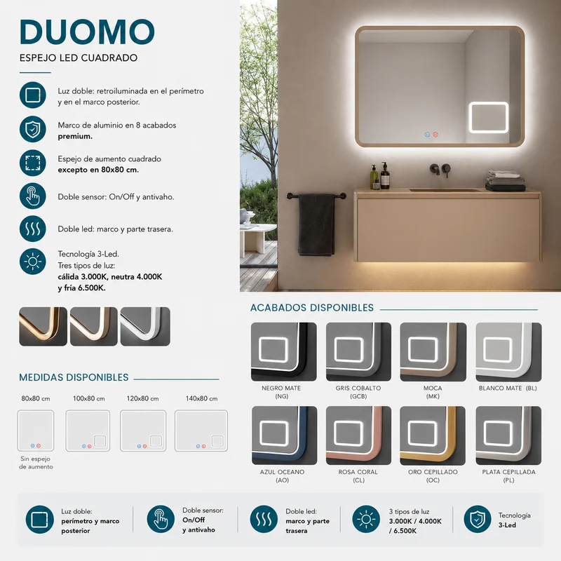 Espejo de baño Duomo Ledimex