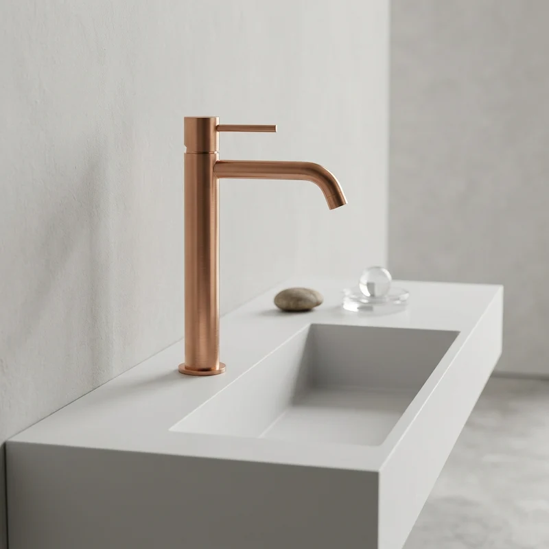 Grifo de lavabo alto Monomando Serie Monza Acabado Oro Rosa Cepillado -Imex