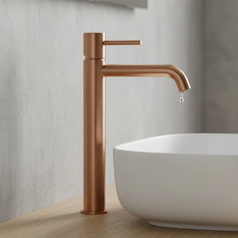Grifo de lavabo alto Monomando Serie Monza Acabado Oro Rosa Cepillado -Imex