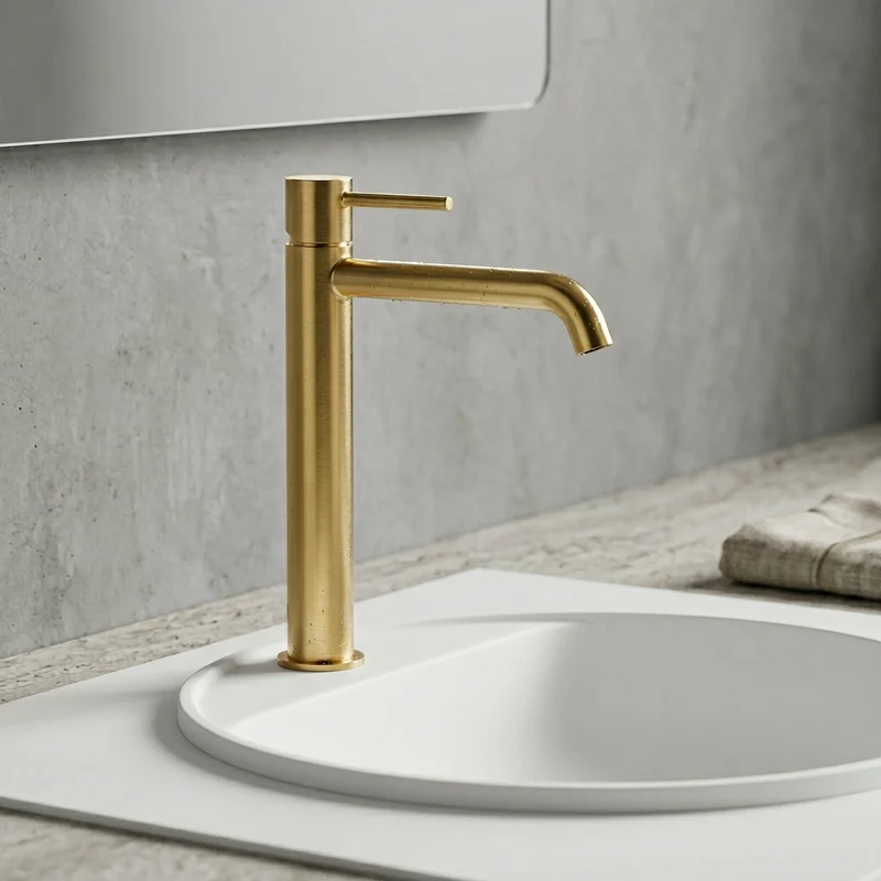 Grifo de lavabo alto Monomando Serie Monza Acabado Oro Cepillado -Imex