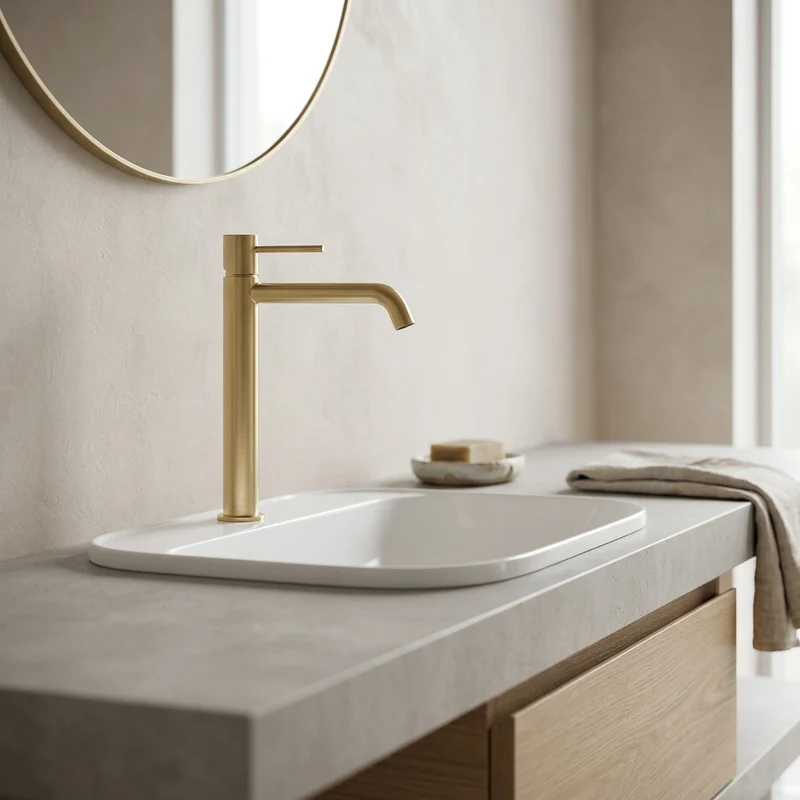 Grifo de lavabo alto Monomando Serie Monza Acabado Oro Cepillado -Imex