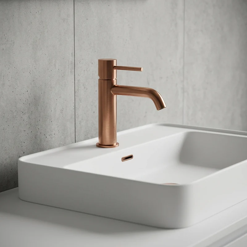 Grifo de Lavabo Monomando Serie Monza Acabado Oro Rosa Cepillado -Imex
