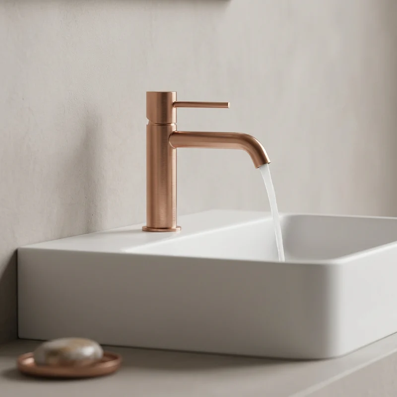 Grifo de Lavabo Monomando Serie Monza Acabado Oro Rosa Cepillado -Imex