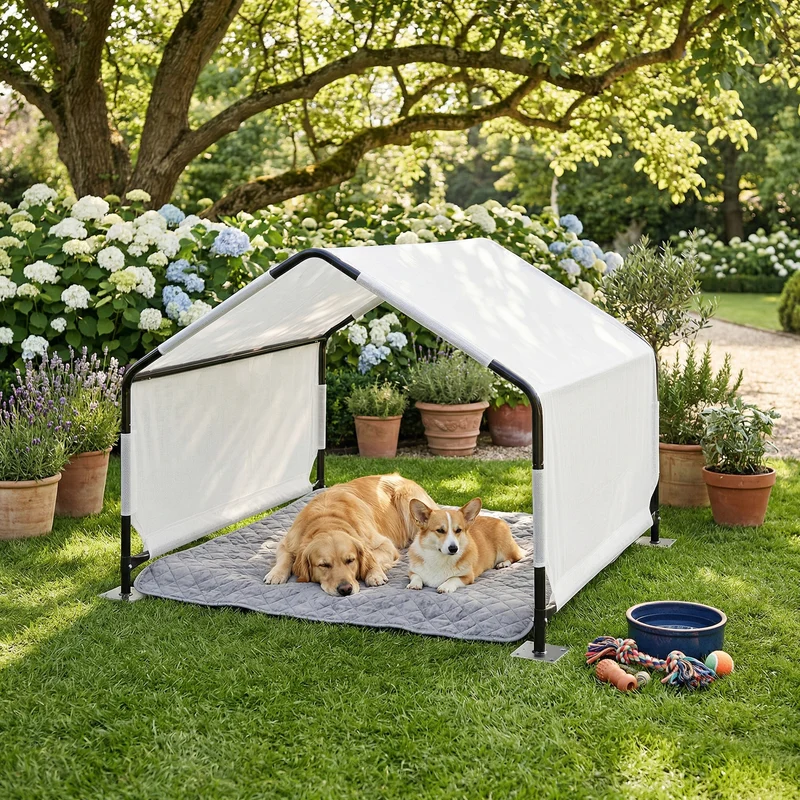 Tienda de campaña para perros Valevali acero plástico 122x122x90cm - Negro/Blanco [en.casa]
