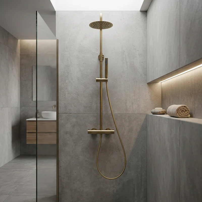 Columna de ducha Termostática Serie Monza Acabado Oro Cepillado -Imex