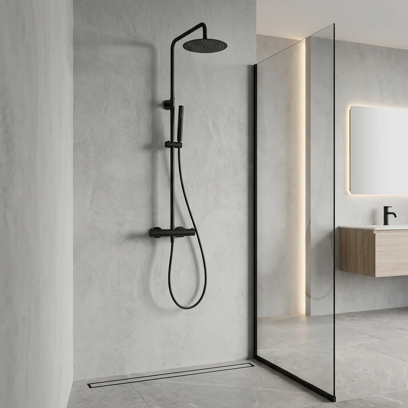 Columna de ducha Termostática Serie Monza Acabado Negro Mate -Imex