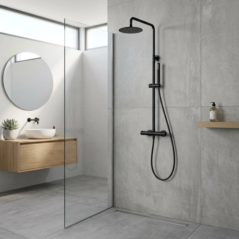 Columna de ducha Termostática Serie Monza Acabado Negro Mate -Imex