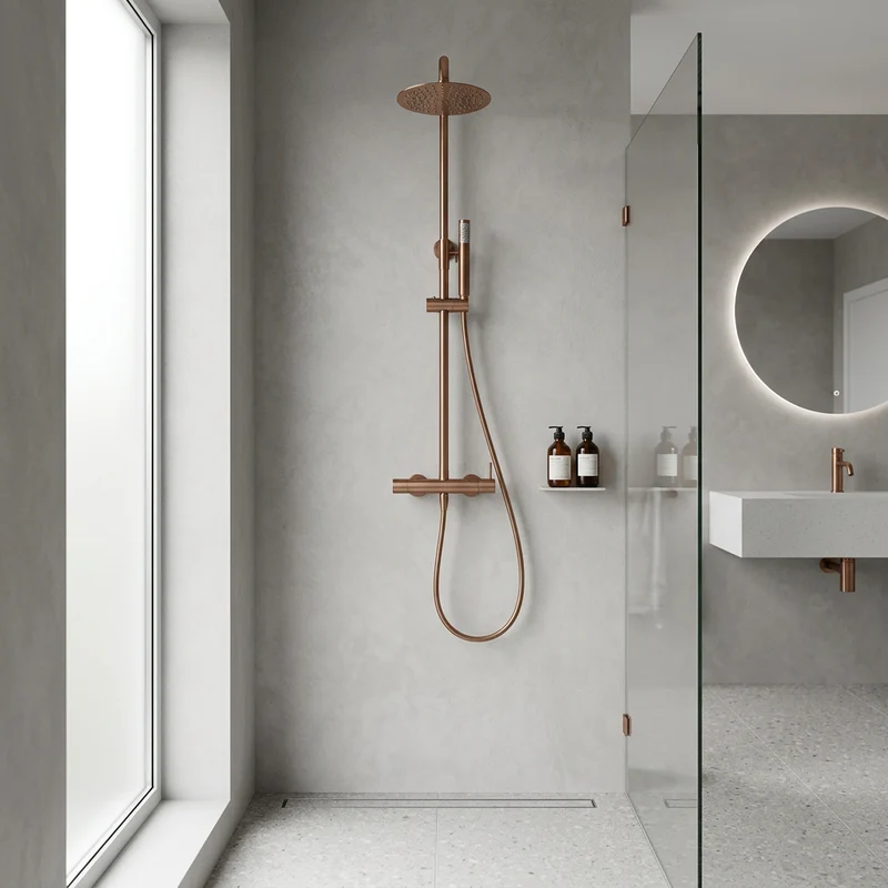 Columna de ducha Monomando Serie Monza Acabado Oro Rosa Cepillado -Imex